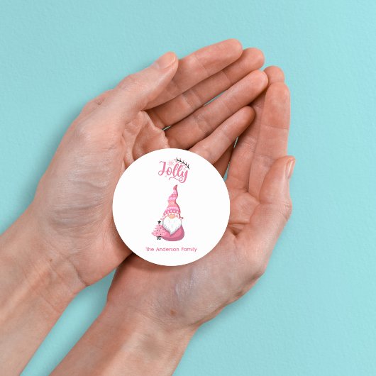 ピンクのクリスマス・ノーム　ワイナー帽　陽気で愉快 ラウンドシール