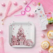 ピンクのクリスマス ペーパープレート (パーティー)