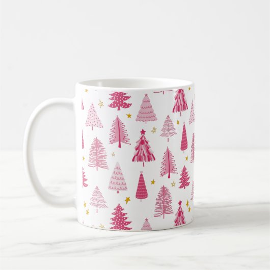 ピンクのクリスマス ホリデーツリー コーヒーマグカップ (左)