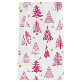 ピンクのクリスマス ホリデーツリー スモールペーパーバッグ