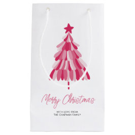 ピンクのクリスマス ホリデーツリー スモールペーパーバッグ