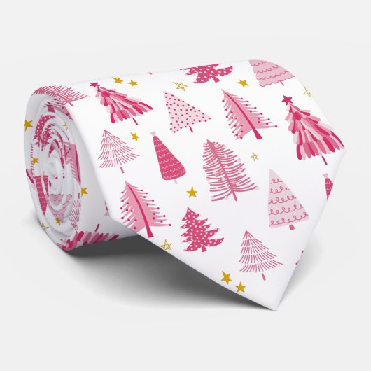 ピンクのクリスマス ホリデーツリー ネクタイ (ロール)