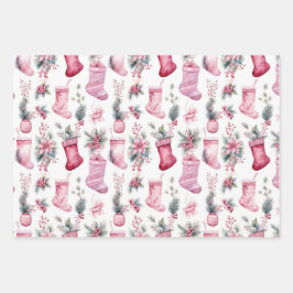 ピンクのクリスマス ラッピングペーパーシート