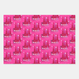 ピンクのクリスマス ラッピングペーパーシート