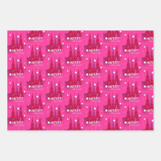 ピンクのクリスマス ラッピングペーパーシート (正面)