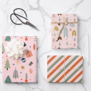 ピンクのクリスマス ラッピングペーパーシート