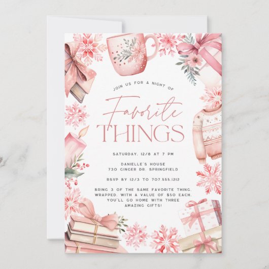 ピンクのクリスマス |休日お気に入りののパーティー 招待状 (正面)