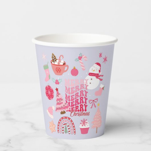 ピンクのクリスマス 紙コップ (正面)