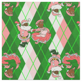 ピンクのクリスマス 黒サンタの妻 チェック柄 ファブリック
