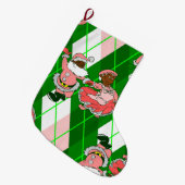 ピンクのクリスマス 黒サンタの妻 チェック柄 ラージクリスマスストッキング (正面 (吊り時))