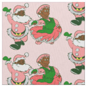 ピンクのクリスマス 黒サンタクロースの妻 ファブリック (クローズアップ)