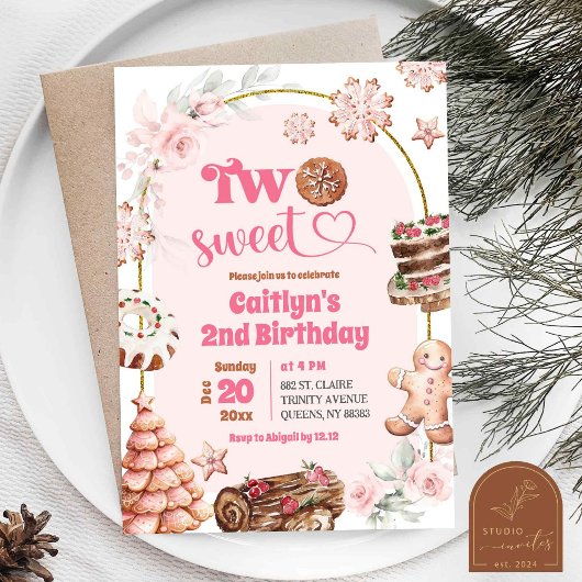 ピンクのクリスマス 2歳の誕生日 招待状
