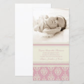 ピンクのクリームはベビーシャワーの写真カード感謝していしています サンキューカード (正面/裏面)