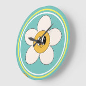 ピンクのクリームイラストレーションレトロな花の壁時計。 ラージ壁時計 (傾斜)