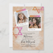 ピンクのクリームシクルオレンジバルミツワースパークルスター 招待状 (正面)