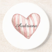 ピンクのクリームストライプハート コースター (正面)