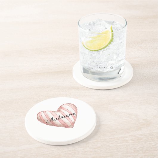 ピンクのクリームストライプハート コースター (側面)