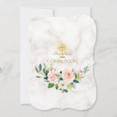 ピンクのクリームフラワーフレーム大理石聖餐式 招待状 (裏面)