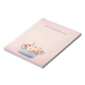 ピンクのクリーム水色の花メタル浴槽メモ帳 ノートパッド (回転)