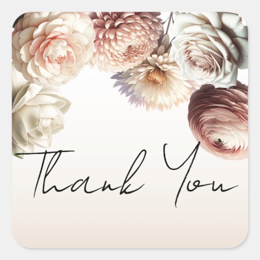 ピンクのクリーム色の花のウェディングブーケ スクエアシール (正面)