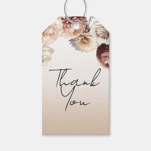 ピンクのクリーム色の花のウェディング フラワー ギフトタグ (正面)