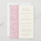 ピンクのクリーム色の花柄の第90バースデーパーティ招待状 招待状 (裏面)