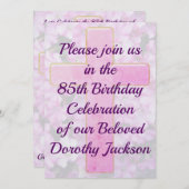 ピンクのクロスと花の85歳の誕生日招待状 招待状 (正面/裏面)