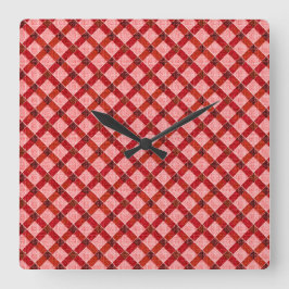 ピンクのクロスタータンチェックの格子柄と軽い粗いレリーフ、 浮き彫りのTh スクエア壁時計