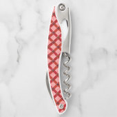 ピンクのクロスタータンチェックの格子柄と軽い粗いレリーフ、 浮き彫りのTh ソムリエナイフ (裏面)