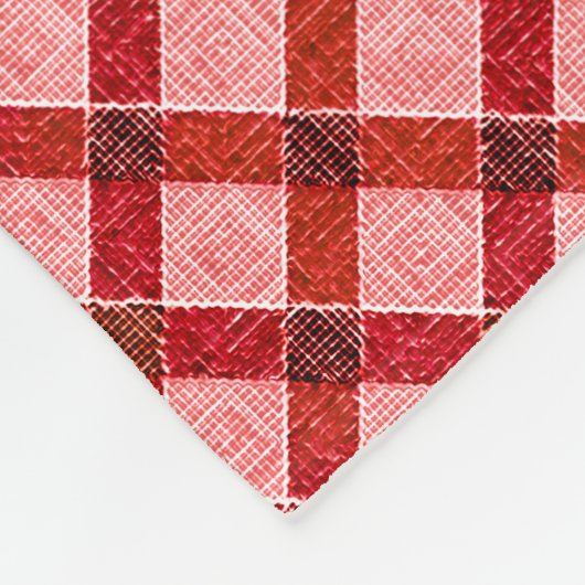 ピンクのクロスタータンチェックの格子柄と軽い粗いレリーフ、 浮き彫りのTh フリースブランケット (角)