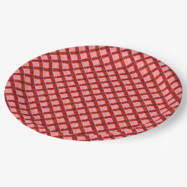 ピンクのクロスタータンチェックの格子柄と軽い粗いレリーフ、 浮き彫りのTh ペーパープレート