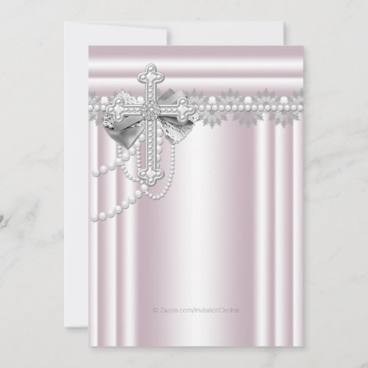 ピンクのクロス写真第1聖餐式 招待状 (裏面)