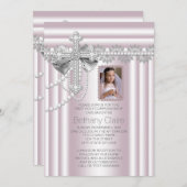 ピンクのクロス写真第1聖餐式 招待状 (正面/裏面)