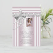 ピンクのクロス写真 ファーストコミュニオン 招待状 (スタンド正面)