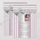 ピンクのクロス写真 ファーストコミュニオン 招待状 (正面/裏面)