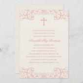 ピンクのクロス 洗礼/命名式の招待状 招待状 (正面/裏面)