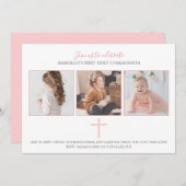 ピンクのクロスTri写真第1聖餐式 招待状 (正面/裏面)