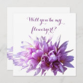 ピンクのクロッカスの花 あなたは私のフラワーガールカードになります 招待状 (正面/裏面)