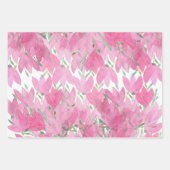 ピンクのクロッカスフィールドの花、水色、パターン ラッピングペーパーシート (正面3)