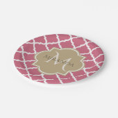 ピンクのクローバーガーリー（モノグラムと名前） ペーパープレート (アングル)