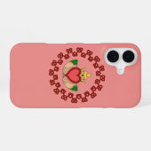 ピンクのクローバー模様にクラダハと赤いケルト結び iPhone 16ケース (裏面横)