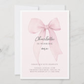 ピンクのクートなリボン 女の子の誕生日招待状 招待状 (正面)