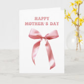 ピンクのクートなリボン 母の日おめでとう カード (黄色い花)