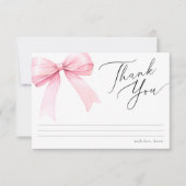 ピンクのクートゥール ボウ ブライダルシャワー サンキューカード (正面)