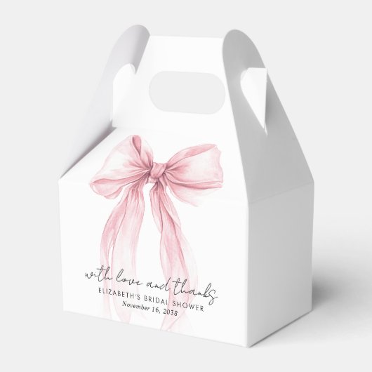 ピンクのクートゥール リボン ウェディング シャワー 感謝 フェイバーボックス (正面サイド)