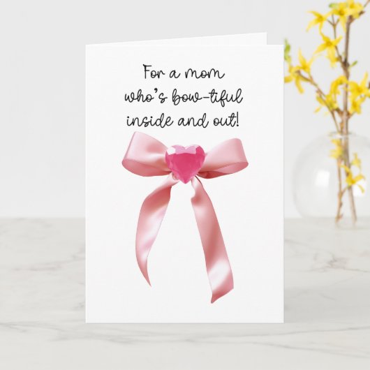 ピンクのクートハート宝石ママ カード (黄色い花)