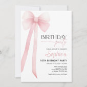 ピンクのクート・コケット・ボウの誕生日招待状 招待状 (正面)