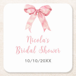 ピンクのクート コケット ボウ ブライダル シャワー スクエアペーパーコースター