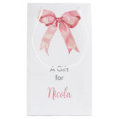 ピンクのクート コケット ボウ ブライダル シャワー スモールペーパーバッグ (裏面)