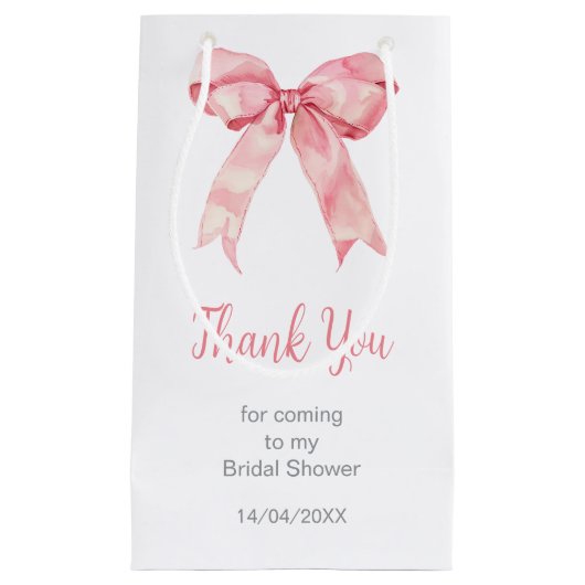ピンクのクート コケット ボウ ブライダル シャワー スモールペーパーバッグ (正面)
